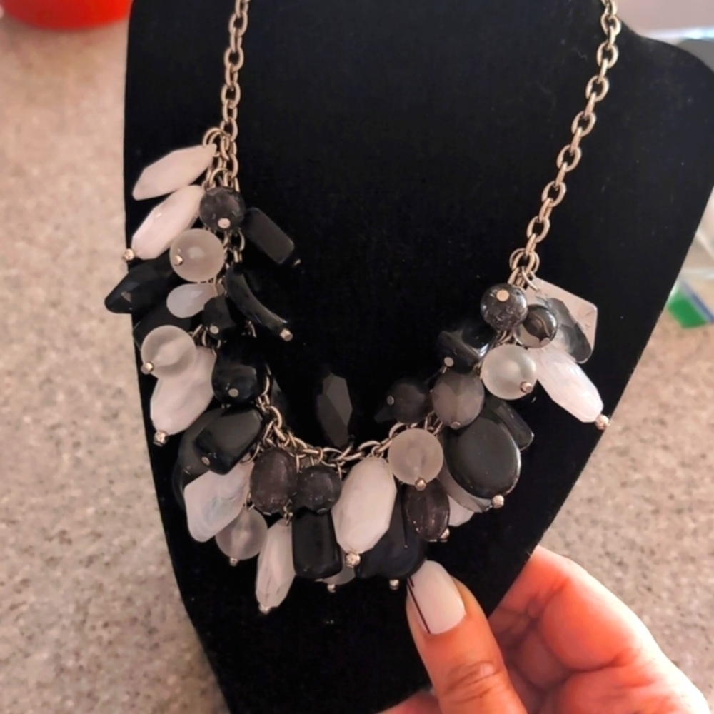 Mi Amore Silver-Tone Chunky Bib Necklace With Assorted Shaped Style And Clarity